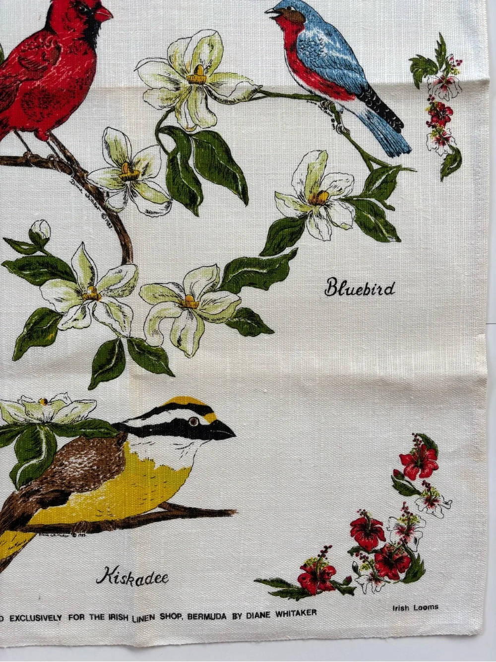 Vintage Bermuda's Birdlife Linen Tea Towel Diane Whitaker Design